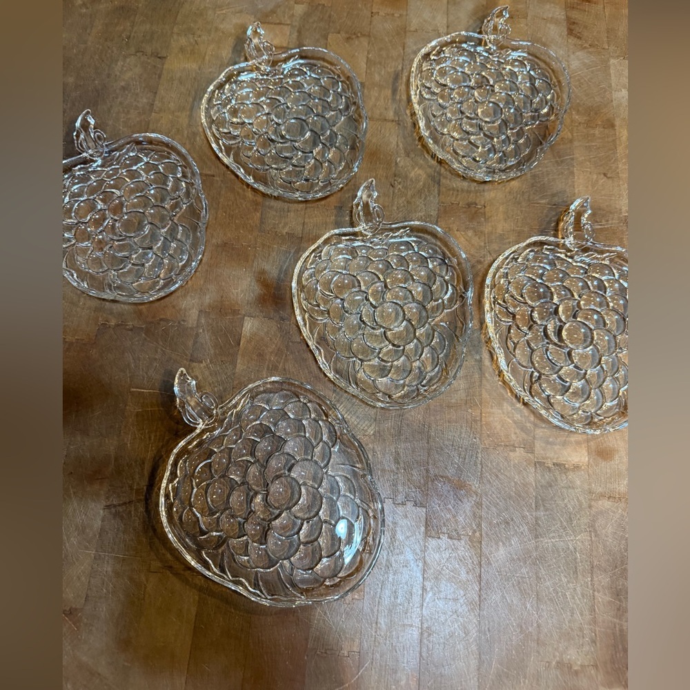 Vintage Clear Pressed Glass Grape Cluster Shaped Plates Serving Dish Set of 6
